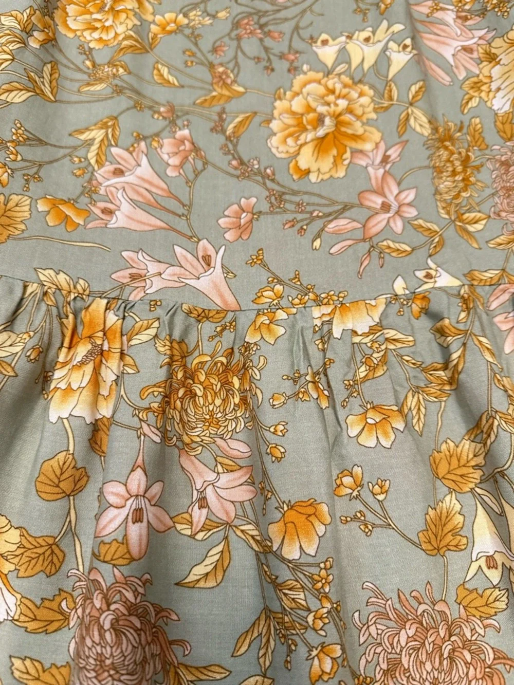 Boho Floral Midi Dress Sage Green Pink Border Print Button Front Size M NWT - Picture 8 of 15